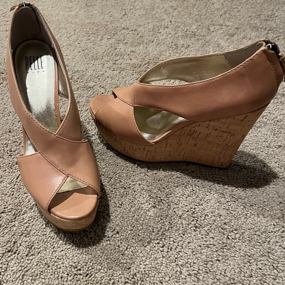 PELLE MODA Ivy Criss Cross Leather Wedge Sandals